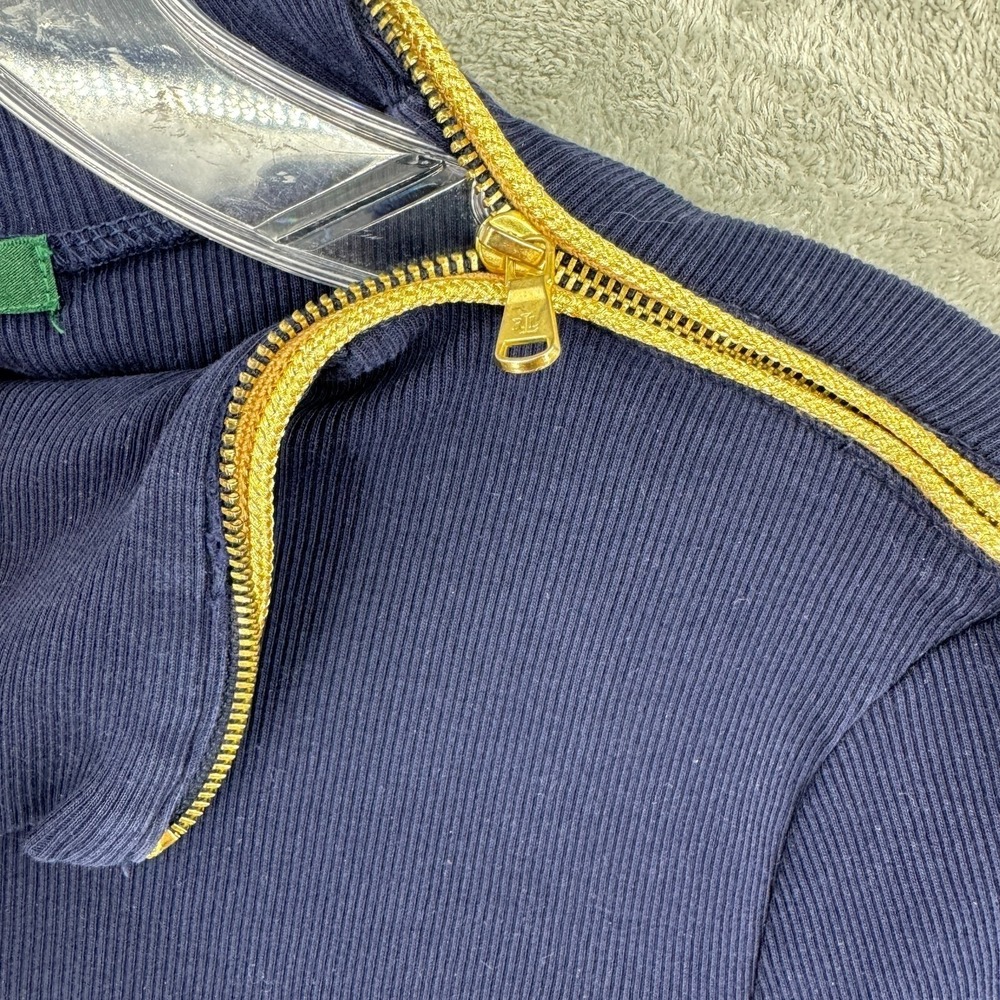 Ralph Lauren LRL Sweater Womens Large Ribbed Knit Zip Mock Bodycon Navy Nautical - Picture 5 of 8